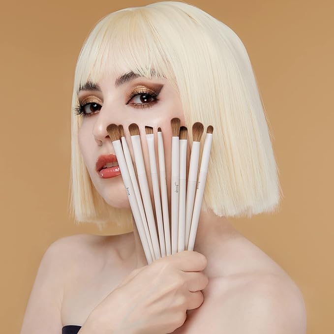 Jessup Precision Makeup Brushes 10Pcs Eye Makeup Brush Set Premium Synthetic Eyeshadow Concealer Eyeliner Eyebrow Blending Highlight Brush, Light Grey T330-FemmiqueWomen