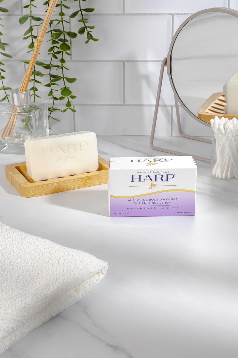 HARP Anti-Aging Body Wash Bar With Retinol + Niacinamide, Vitamin E, Hyaluronic Acid. 100% Syndet Base. Soap/Lye/Dyes and preservative-free. Non-comedogenic. FRAGRANCE FREE. 5oz-FemmiqueWomen