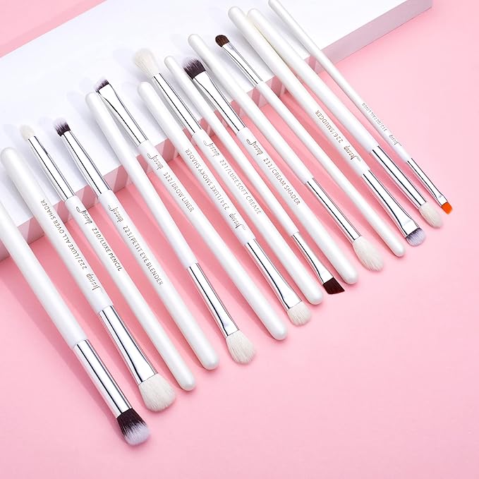 Jessup Small Eye Makeup Brush Set Professional 15pcs White/Silver Premium Natural-synthetic Eye Shadow Blending Concealer Eye & Brow Liner Brushes, T237-FemmiqueWomen