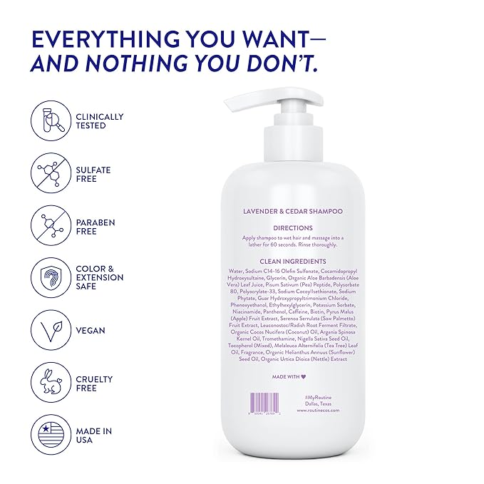 Routine Wellness Anti-Thinning Shampoo for Thinning Hair - Biotin DHT Blocker Women & Men - Color Safe Shampoo for Hair Loss & Healthy Hair - Lavender & Cedar 14oz (Pack of 2)-FemmiqueWomen