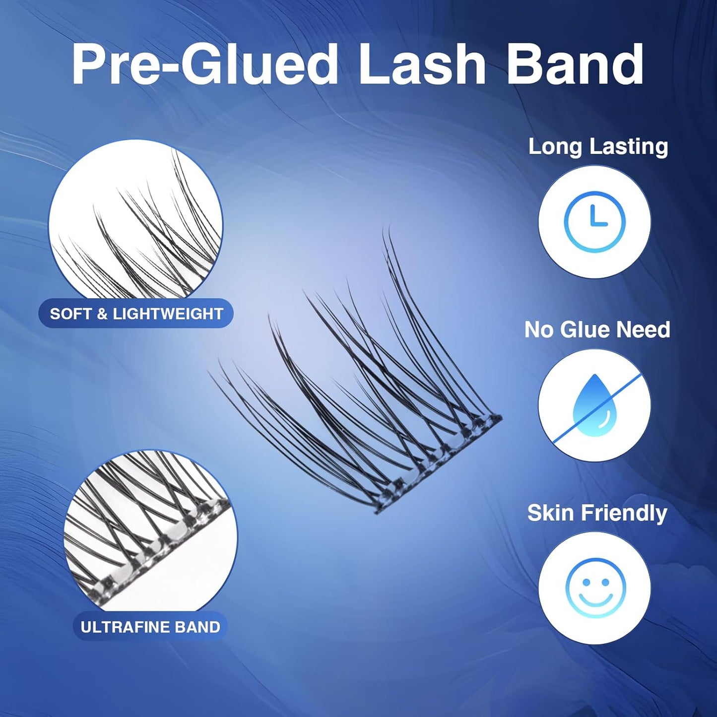 Self Adhesive Eyelash Clusters, 72PCS No Glue Needed Press On Lashes, Natural Look Pre-Glued Cluster Lashes, Ultra-Thin & Lightweight, Easy Apply for Beginners (D Curl, No Residue, Long Lasting)-FemmiqueWomen