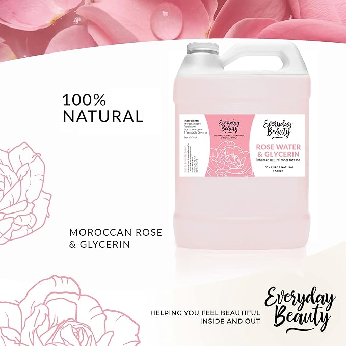 Rose Water & Glycerin Enhanced Facial Toner - 1 Gallon Bulk Alcohol-Free Vegan All Natural Refreshing for Face and Hair - Uplifts, Calming & Soothing for All Skin Types-FemmiqueWomen