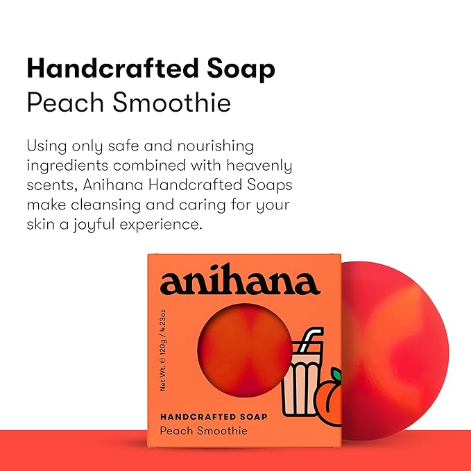 ANIHANA Handcrafted Soap 3 Pack with Coconut Oil, Gentle Cleansing Paraben Free Cruelty Free Refreshing Peach Smoothie Scent 4.23 oz each-FemmiqueWomen