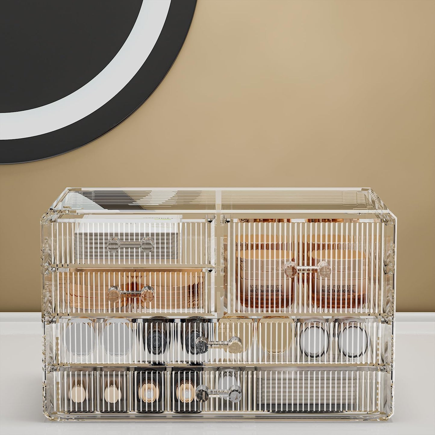 ZHIAI Stackable Storage Drawers, Acrylic Bathroom Counter Organizer Clear Makeup Organizers for Vanity, Kitchen Cabinets, Bathroom, Undersink, Home Organization and Storage (5 Drawers, Pattern E)-FemmiqueWomen