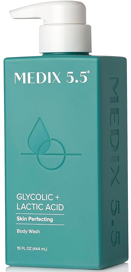 Medix 5.5 Body Scrub Skin Care Glycolic Acid Exfoliating Body Cleanser KP Bump Eraser | AHA + Lactic Acid Anti Aging All Skin Type Wash | Keratosis Pilaris & Acne | Foaming Body & Face Wash, 15 Fl Oz-FemmiqueWomen