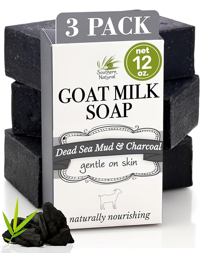 Southern Natural Activated Charcoal Soap Bar (3 Pack) Face and Body Soap For Sensitive Skin With Dead Sea Mud, Goat Milk & Peppermint Essential Oil-FemmiqueWomen
