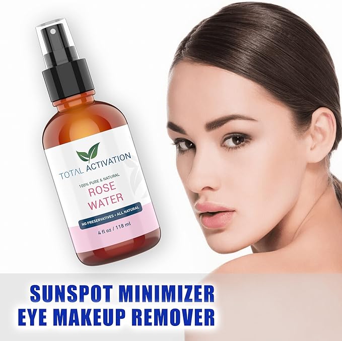 Large 4 oz 100% Pure, Organic Moroccan Rose Water Spray Face Toner, Skin Body Hair Spray, Eye Makeup Remover Alcohol Free Toner Minimizes Scar Hydrating Soothing Mist for Dry Oily Combination Skin-FemmiqueWomen