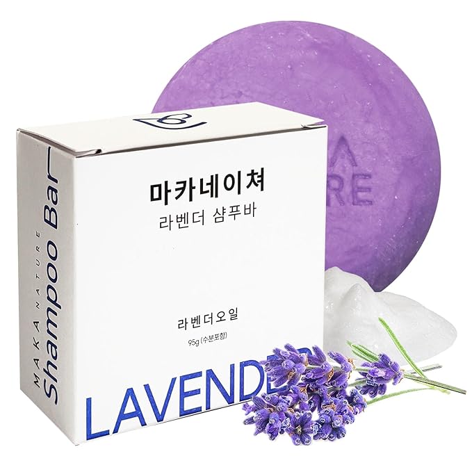 Maka Nature Low-Carbon Shampoo Bar | Korean K-Beauty Haircare with Natural Ingredients for Scalp & Hair Types | Vegan, Eco-Friendly, pH balanced, 3.35oz (Lavender)-FemmiqueWomen