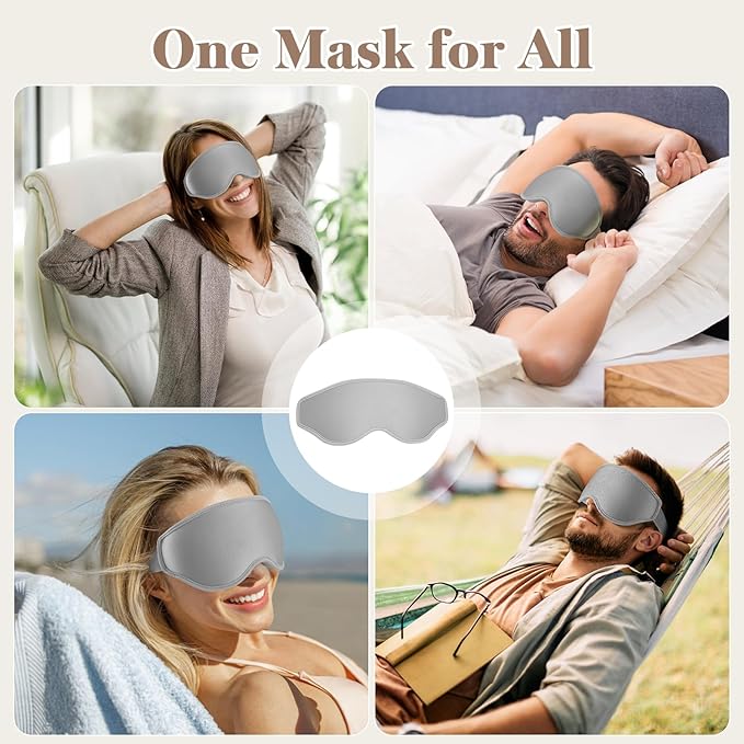 3D Cooling Eye Mask Sleep Mask for Men & Women, 100% Pressure-Free & Light Block-Out Eye Mask for Sleep with Easy Adjustable Strap, Night Eye Cover for Travel, Grey-FemmiqueWomen
