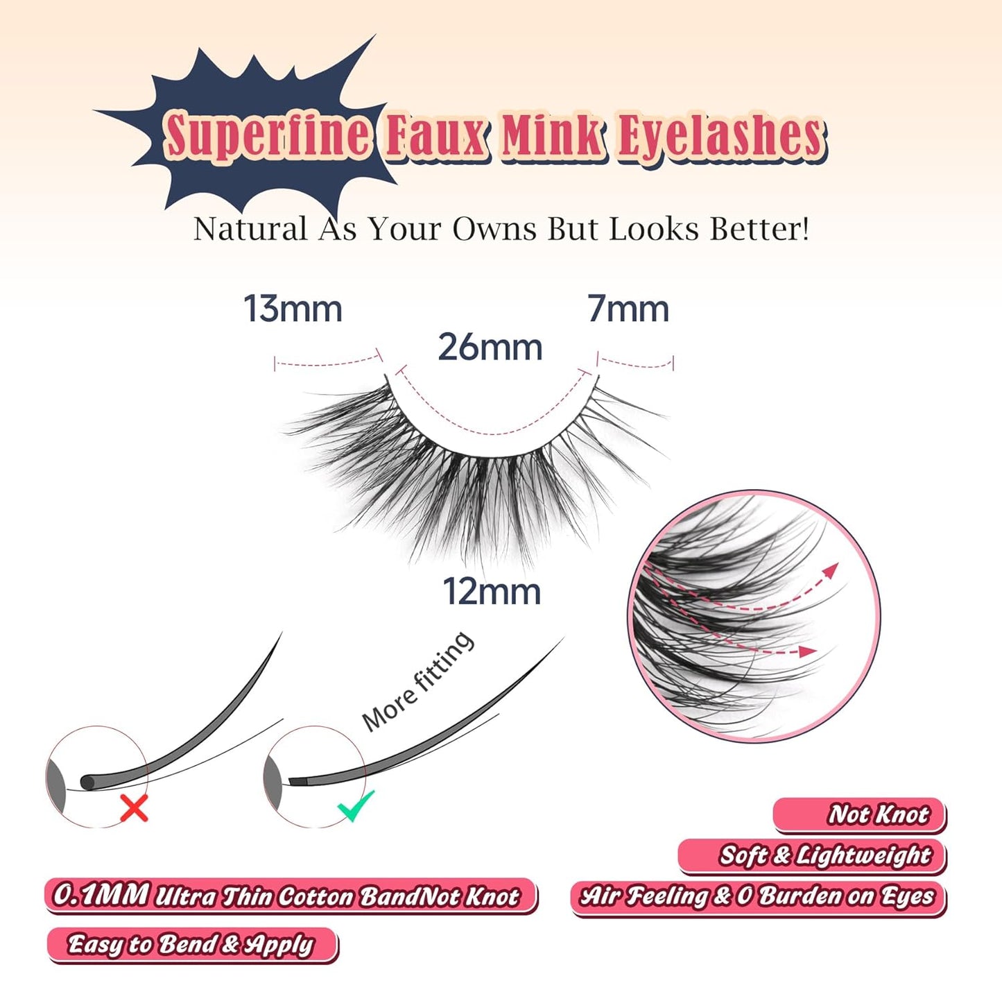 Eyelashes Natural Cat Eye Lashes 13mm Wispy Lashes False Eye Lashes with Thin Cotton Band C Curl Fake Eyelashes 3D Volume Lash Pack 7 Pair Siligli-FemmiqueWomen
