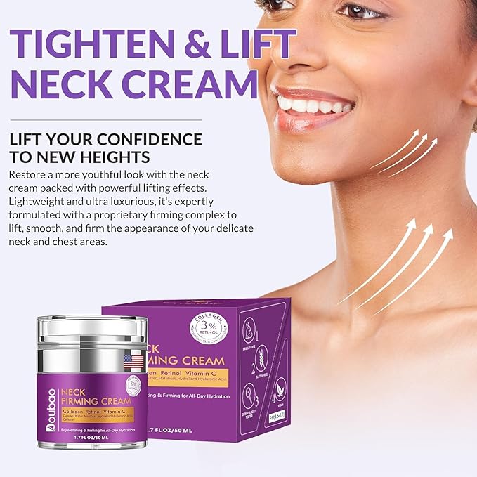 Advanced Neck Firming Cream – 3% Retinol & Hyaluronic Acid for Wrinkle Reduction, Lifting & Skin Tightening – Anti-Aging Moisturizer for Face, Neck & Décolleté – Deep Hydration, 1.7 FL OZ-FemmiqueWomen