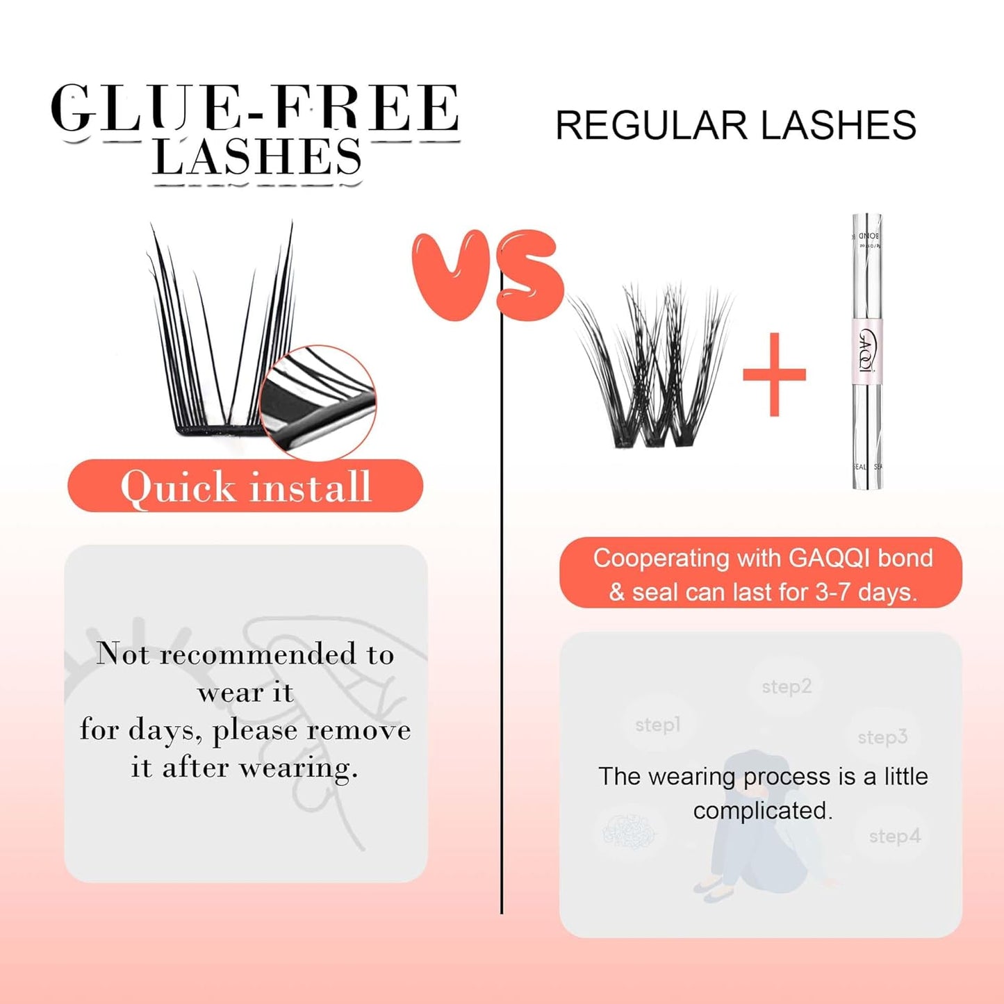 GAQQI Self Adhesive Eyelashes Lash Clusters, Press on Lashes 10-14mm Natural Manga Cluster Lashes, Reusable No Glue Lashes C Curl, NEW-TECH Thin Flakes Pre Glued Eyelashes Clusters (PG25)-FemmiqueWomen
