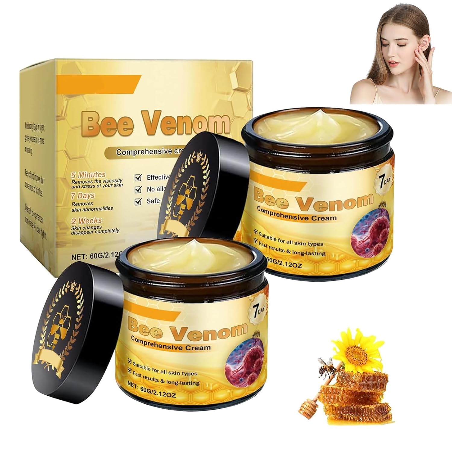 Bee Venom Comprehensive Cream, Firming & Wrinkle-Reducing Deeply Nourishes The Skin, Professional Bee Venom Skin Cream, Natural Serum for All Skin Types (2pcs)-FemmiqueWomen