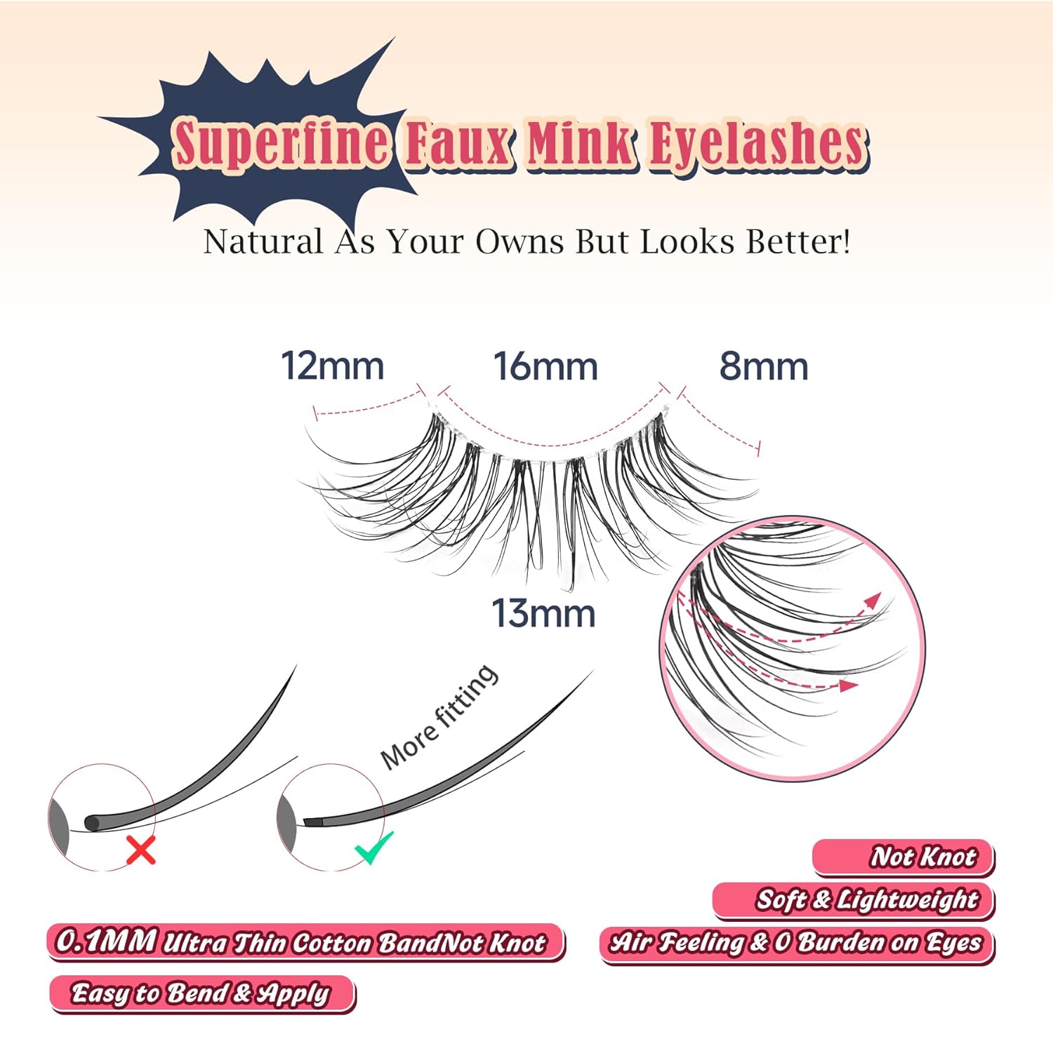 Natural Half Lashes Cat Eye Eyelashes 13MM False Eyelashes Natural Corner Lashes Wispy 3D Volume Half Eyelashes Pack with Thin Cotton Band 3/4 Lashes Extension 7 Pair Siligli-FemmiqueWomen