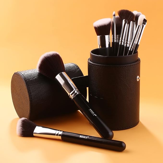 BEILI Makeup Brushes 12pcs Makeup Brushes Set with Holder Premium Synthetic Kabuki Foundation Brush Blending Blush Concealer Full Face Makeup Brushes Kit With Gift Box(Black)-FemmiqueWomen