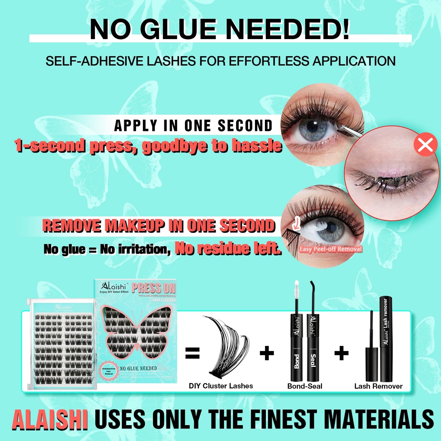 No Glue Needed Lashes, Self Adhesive Eyelashes, DIY Lash Cluster Eyelash Extensions Kit 10‑18mm,100pcs Fluffy D Curl Soft Natural Lashes with Tweezers–Fake Cat Eye Wispy Individual Clusters(NGDY31)-FemmiqueWomen