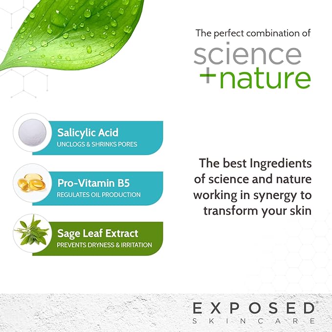 Exposed Skin Care Acne Facial Cleanser - Gentle Face Wash with Salicylic Acid for Acne Prone Skin - Pore Clarifying Acne Treatment for All Ages, Skin Types-FemmiqueWomen