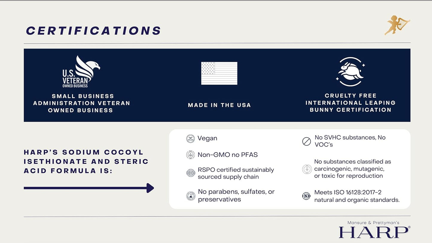 HARP pH-Balanced (5.0-6.0) Exfoliating Body Wash Bar - FRAGRANCE FREE. Bamboo Powder Exfoliation -the perfect consistency. Soap/Lye/Preservative/Dye/Masking agent-Free. Non-comedogenic.-FemmiqueWomen