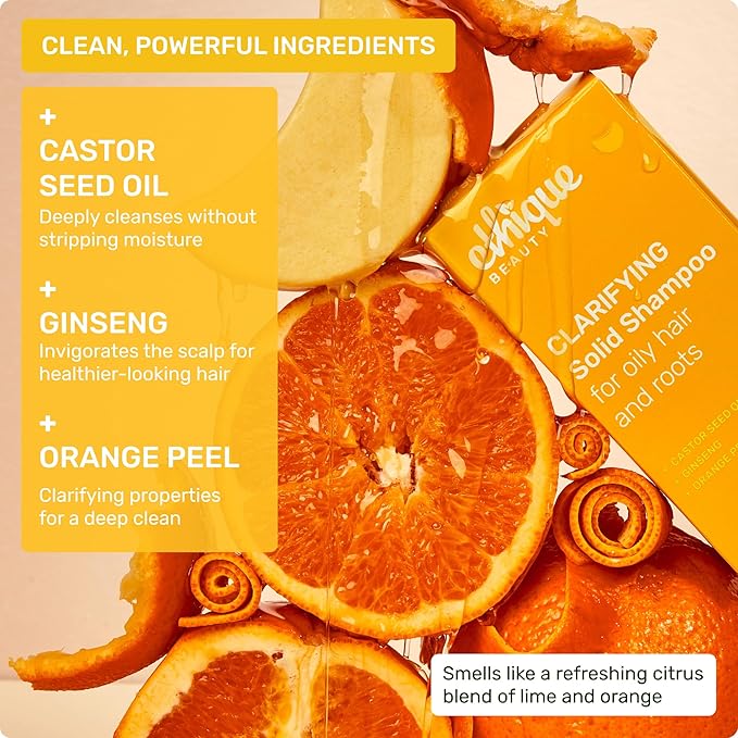 Ethique Clarifying Shampoo Bar for oily hair with Castor Oil - Plastic-Free, Vegan, Cruelty-Free, 3.88 oz - Formerly St. Clements-FemmiqueWomen