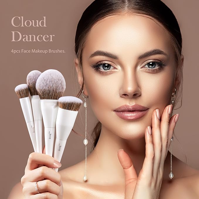 Jessup Make up Brushes 4pcs Face Makeup Brushes Set for Foundation Concealer Blush Contour Powder Highlighter, Pearl White T344-FemmiqueWomen