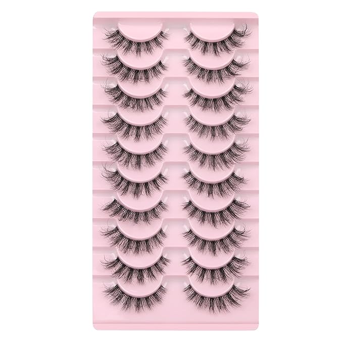 FANXITON Mink Lashes with Clear Band 15 MM 10 Pairs Cat-Eye Lashes Natural Look False Eyelashes Pack Wispy Eyelashes 3D Faux Mink Eyelashes-FemmiqueWomen