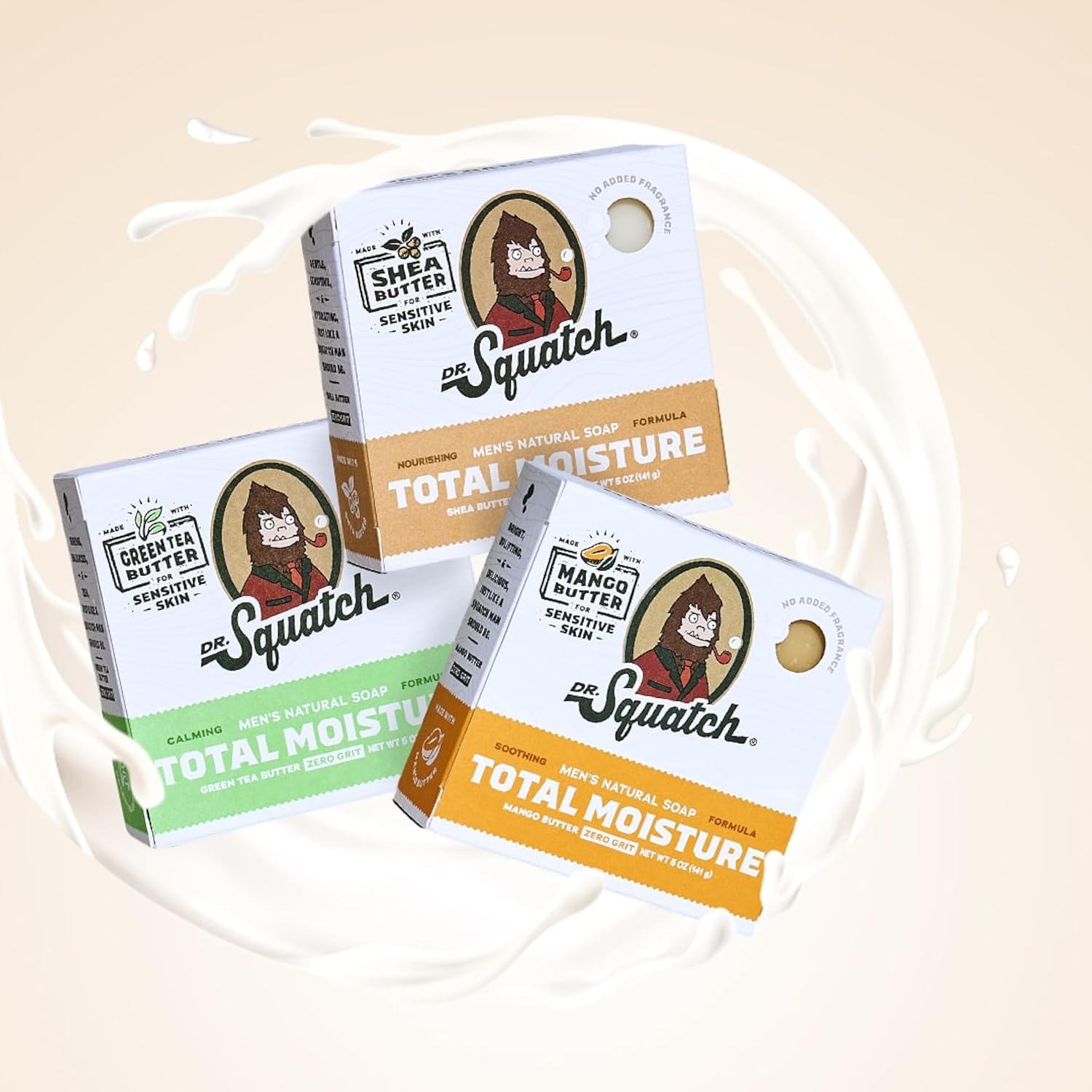 Dr. Squatch NEW Total Moisture Bar Soap for Men - No Added Fragrance Formulated for Sensitive Skin - Green Tea Butter (5 oz, 3-pack)-FemmiqueWomen