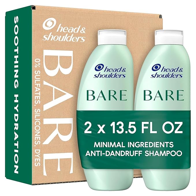 Head & Shoulders BARE Dandruff Shampoo Twin Pack, Soothing Hydration, Sulfate-Free, Silicone-Free, Dye-Free, Eco-Friendly Bottles, Safe for All Hair Types, 13.5 Fl Oz Each (Set of 2)-FemmiqueWomen