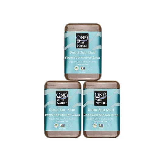 One With Nature Dead Sea Mud Soap 4oz 3-Pack – Purifying and Exfoliating Soap Bar with Dead Sea Salt Minerals for Face & Body, for Men & Women-FemmiqueWomen
