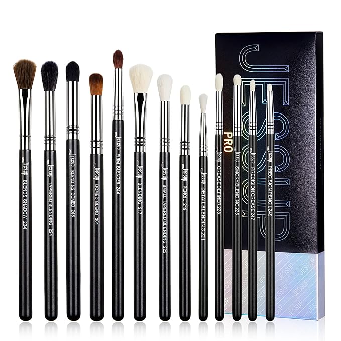 Jessup Eye Makeup Brushes Set Professional Blending Brush for Makeup Eyeshadow 13pcs Premium Synthetic Blender Brush Makeup Black T338-FemmiqueWomen