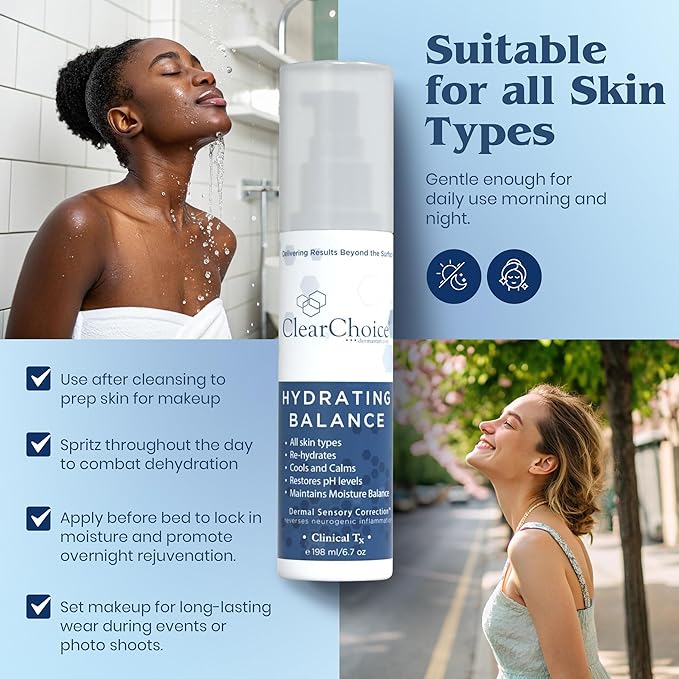 Clear Choice Hydrating Balance Facial Mist 6.7oz β Rejuvenating Spray for All Skin Types, Tightens Pores, Prolongs Makeup, Restores pH Balance-FemmiqueWomen