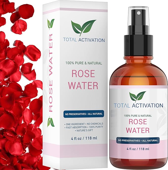 Large 4 oz 100% Pure, Organic Moroccan Rose Water Spray Face Toner, Skin Body Hair Spray, Eye Makeup Remover Alcohol Free Toner Minimizes Scar Hydrating Soothing Mist for Dry Oily Combination Skin-FemmiqueWomen