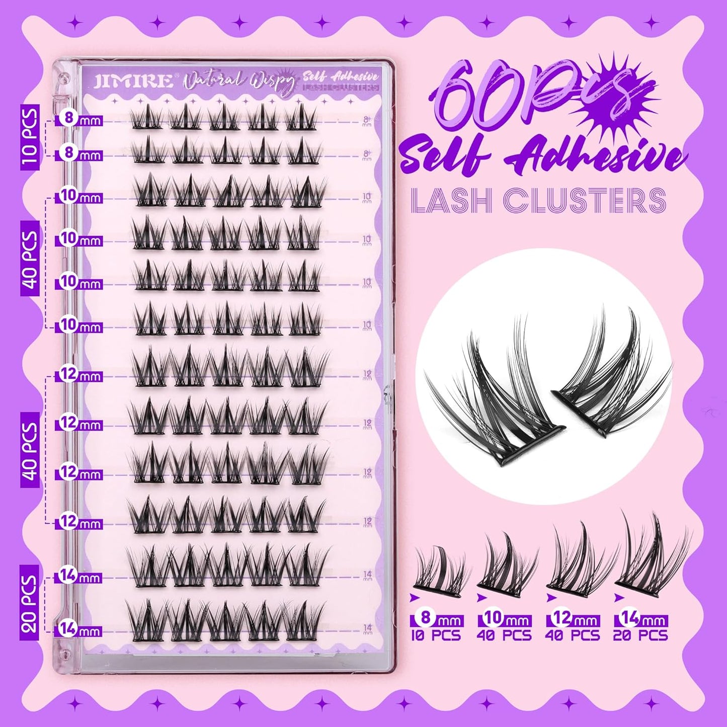 Self Adhesive Eyelashes Manga Lash Clusters Natural Look 8-14MM Wispy Pre Glued Eyelashes Clusters No Glue Needed Press on Lashes Reusable Invisible Band Cluster Eyelash Extensions by JIMIRE-FemmiqueWomen