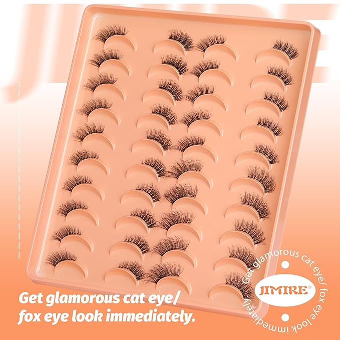 JIMIRE 20 Pairs Hlaf False Eyelashes with Clear Band Half Lashes Wispy Short Accent Lashes 4 Styles Mixed Cat Eye Mink Lashes Fluffy 3/4 Corner Fake Half Lashes Cat Eye Natural Look-FemmiqueWomen
