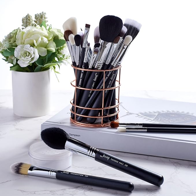 Jessup Makeup Brushes Set Professional 27 pcs Brush Makeup Premium Synthetic Foundation Contour Powder Blush Highlighter Eyeshadow Concealer Brow Face Make Up Brushes Tools Black/Silver T133-FemmiqueWomen