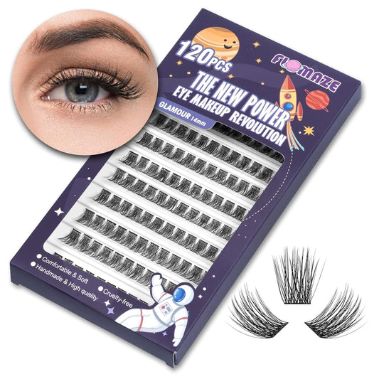 Lash Clusters 120 Clusters DIY Eyelash Extension Natural Look Lightweight Comfortable Handmade Reusable Individual Lashes False Eyelashes DIY at Home (Glamour-14mm)-FemmiqueWomen