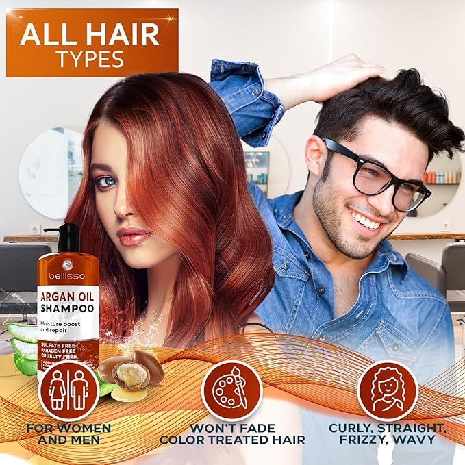 Argan Oil Shampoo - Sulfate Free with No Parabens - Moroccan Botanicals for Women and Men - Professional Moisturizing, Anti Frizz, Hydrating Solution for Dry, Wavy, Curly and Color Treated Hair-FemmiqueWomen