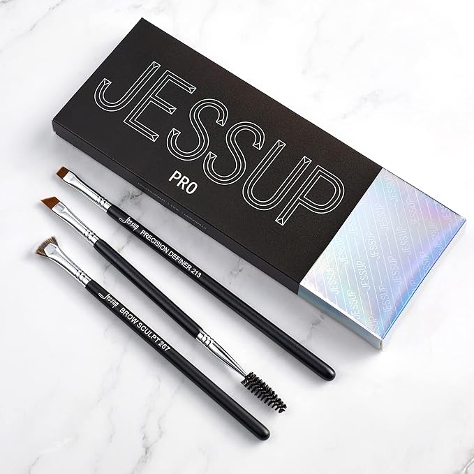 Jessup Eyebrow Makeup Brush Set Professional, Precision Define Sculpt, Flat Angled Spoolie Brushes, Cruelty-Free Synthetic Bristles 3PCS, T326-FemmiqueWomen