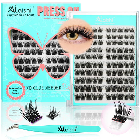 No Glue Needed Lashes, Self Adhesive Eyelashes, DIY Lash Cluster Eyelash Extensions Kit 10‑18mm,100pcs Fluffy D Curl Soft Natural Lashes with Tweezers–Fake Cat Eye Wispy Individual Clusters(NGDY31)-FemmiqueWomen