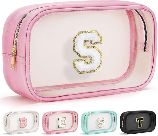 YOOLIFE Initial Birthday Gifts for Girls Kids Clear Makeup Bag Preppy Cosmetic Bags Organizer Travel Essentials Pink Gifts for Girls Teen Girlfriend Teacher Kids Birthday Gift Preppy Stuff M-FemmiqueWomen