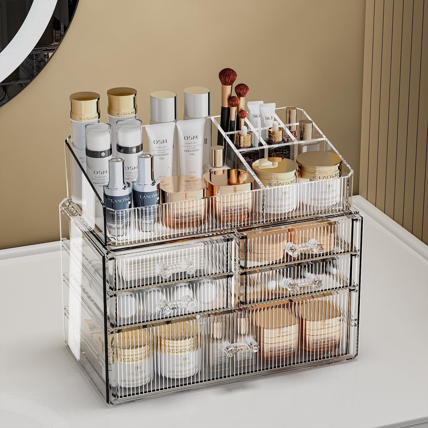 ZHIAI Stackable Organizer, Acrylic Cosmetic Organizer for Dresser, Vanity, Kitchen Cabinet, Bathroom, Under Sink, Home Organization and Storage (1 Top 5 Drawers)-FemmiqueWomen