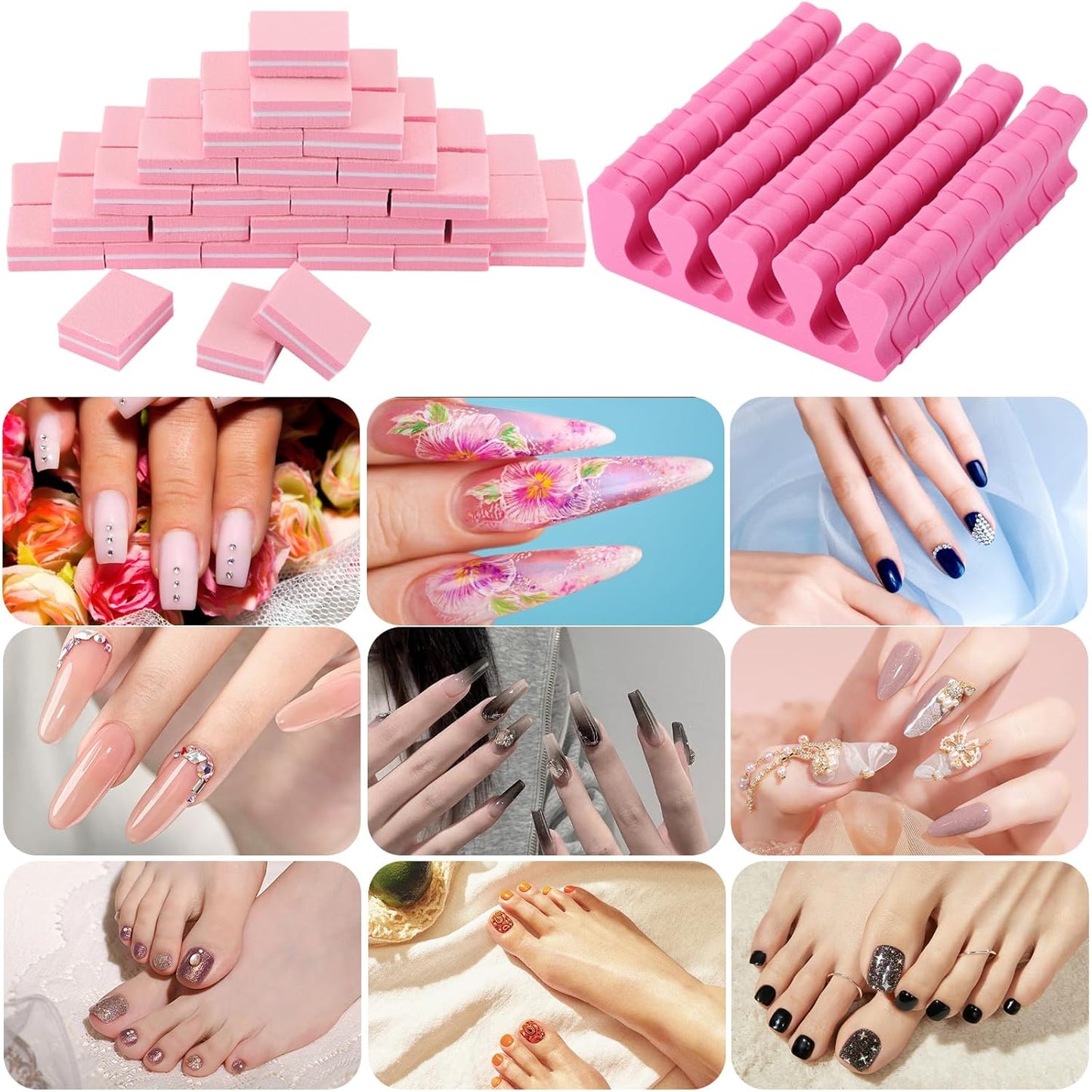 102pcs Toe Separators Set - Premium Pedicure Tool 52Pcs Super Soft Pedicure Toe Separator- 50Pcs Mini Nail Buffer Block File 80/100 Grit 2 Sided-FemmiqueWomen