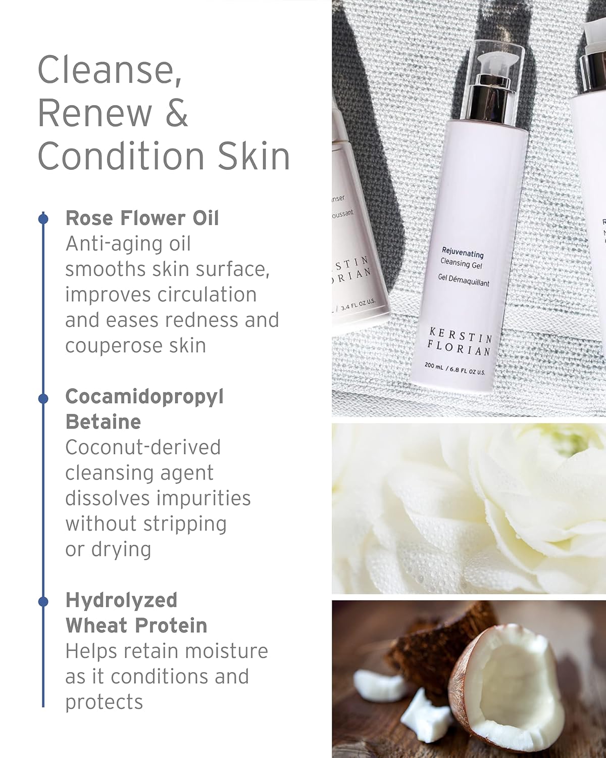 Kerstin Florian Rejuvenating Cleansing Gel | Gentle Face Wash and Makeup Remover for All Skin Types (6.8 fl oz)-FemmiqueWomen