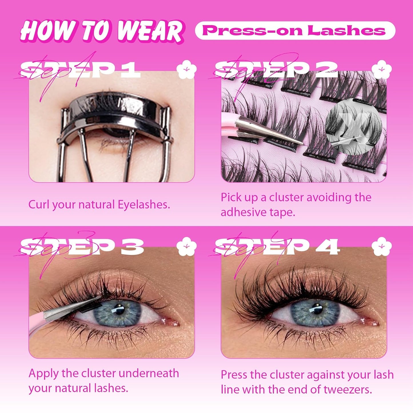 Reusable Self Adhesive Eyelashes Wispy Self Adhesive Lash Clusters Fluffy Press on Lashes Extension 10-16mm Glueless Lashes Clusters with Tweezers by ALPHONSE-FemmiqueWomen