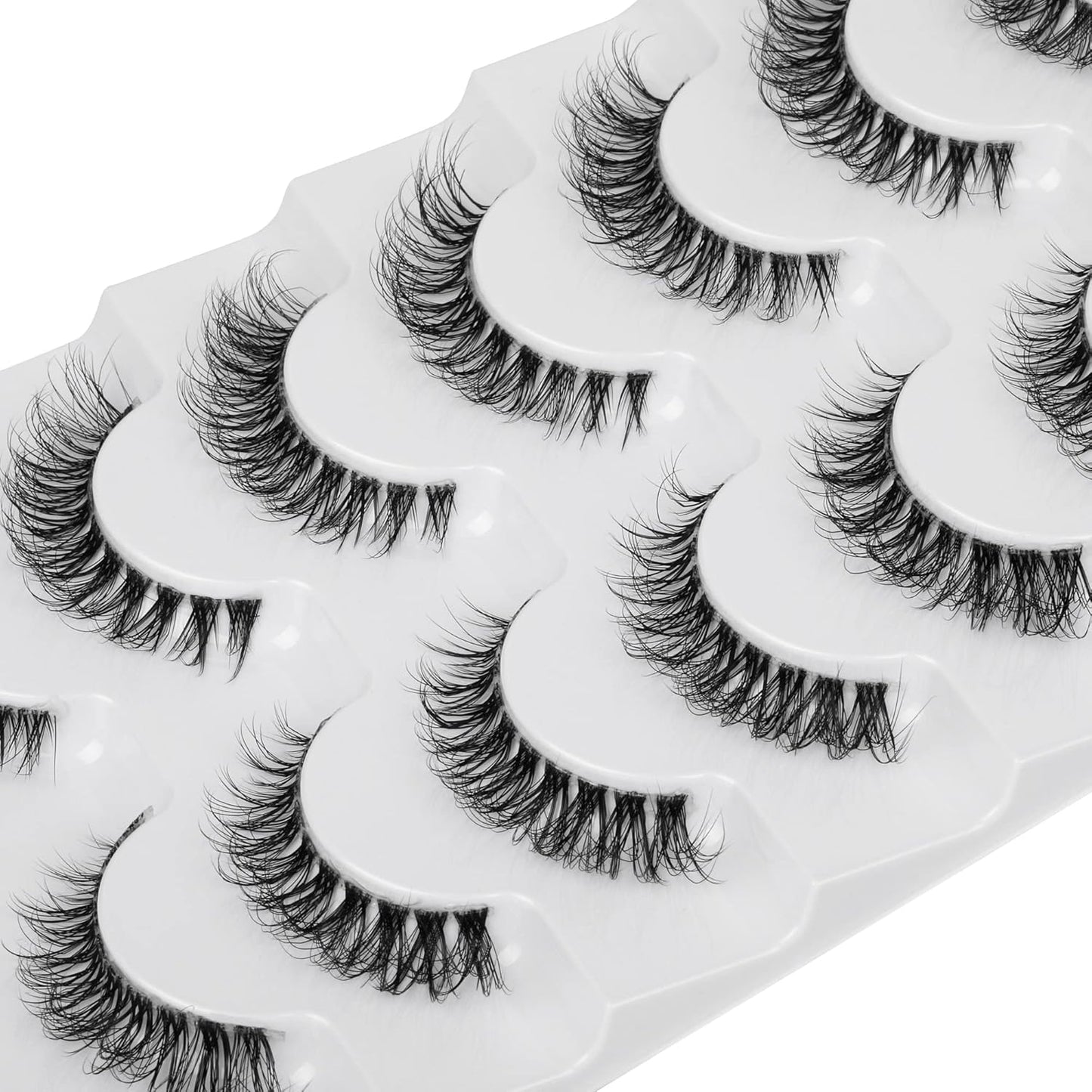 JIMIRE Demi-wispies Faux Mink Eyelashes with Clear Band Russian Strip Lashes Fluffy Natural Look Wispy Light 13MM Short False Eyelashes Invisible Small 3D Fake Lashs Pack 7 Pairs-FemmiqueWomen