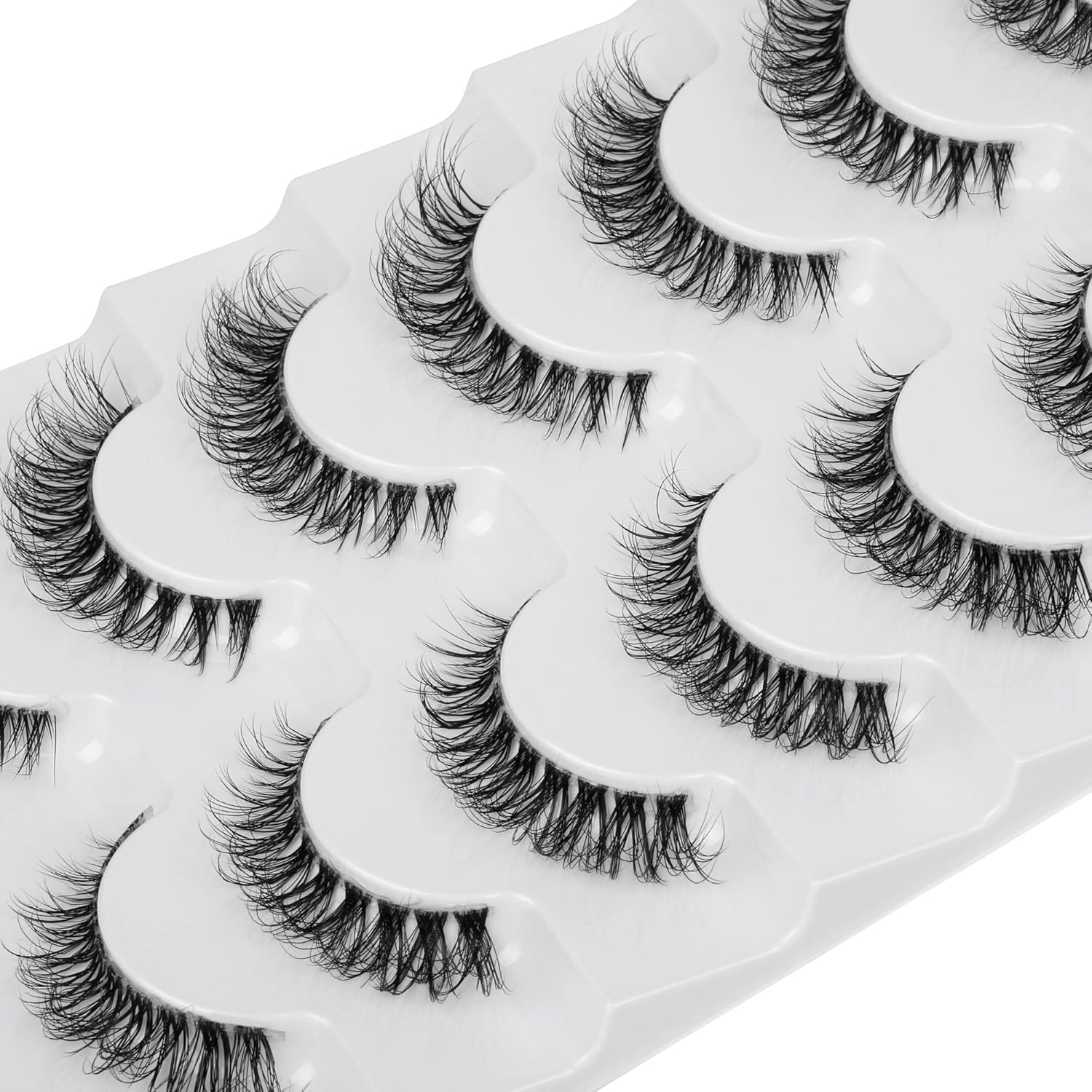 JIMIRE Demi-wispies Faux Mink Eyelashes with Clear Band Russian Strip Lashes Fluffy Natural Look Wispy Light 13MM Short False Eyelashes Invisible Small 3D Fake Lashs Pack 7 Pairs-FemmiqueWomen