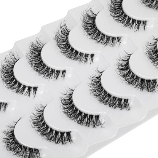 JIMIRE Demi-wispies Faux Mink Eyelashes with Clear Band Russian Strip Lashes Fluffy Natural Look Wispy Light 13MM Short False Eyelashes Invisible Small 3D Fake Lashs Pack 7 Pairs-FemmiqueWomen