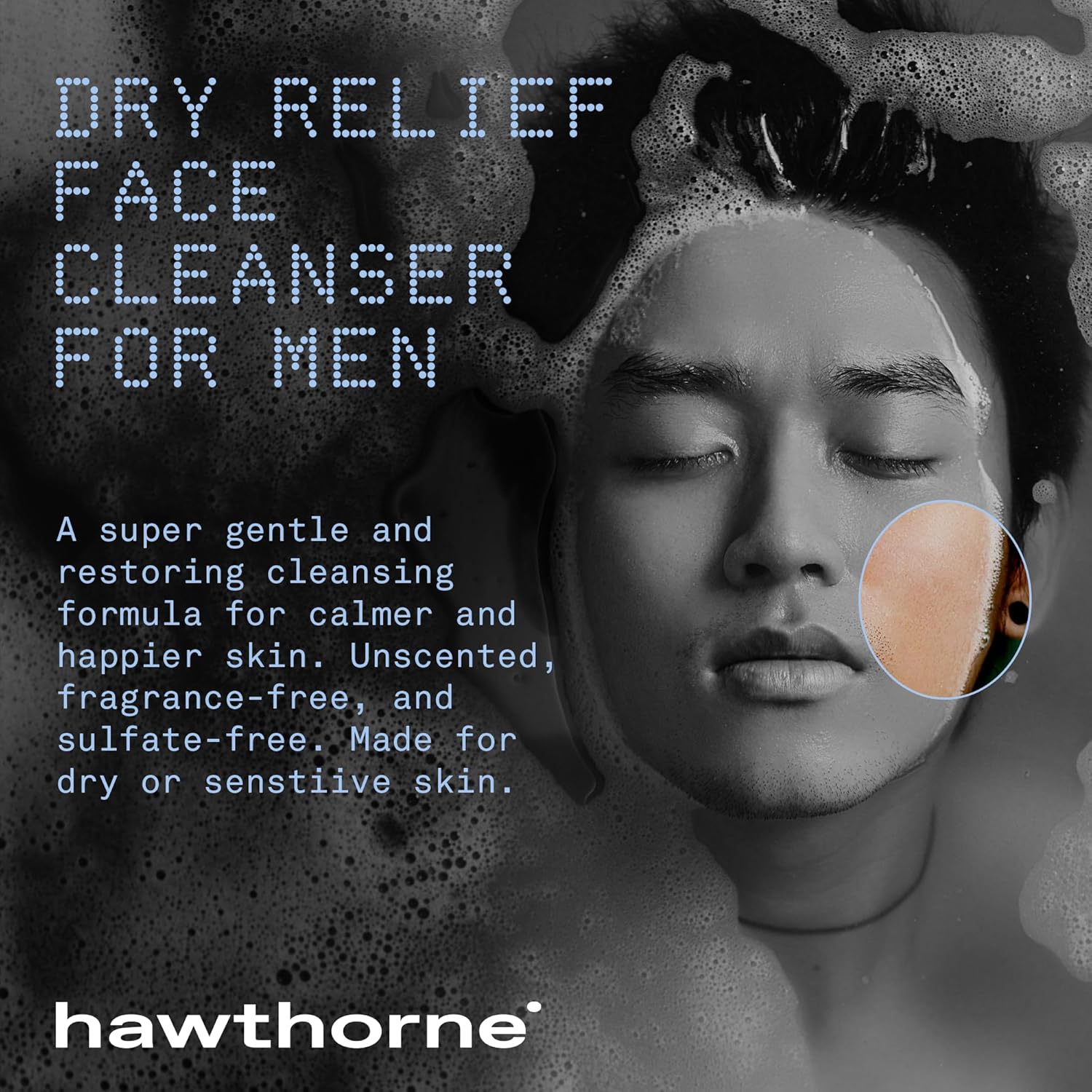 Hawthorne Men's Ultra Moisturizing Dry Relief Face Wash Cleanser For Dry Sensitive Skin. Soothing Vitamin E, Aloe Vera. Fragrance-Free. Natural Ingredients, Vegan, Sulfate Free. 2-Pack, 4 Fl. Oz. Each-FemmiqueWomen