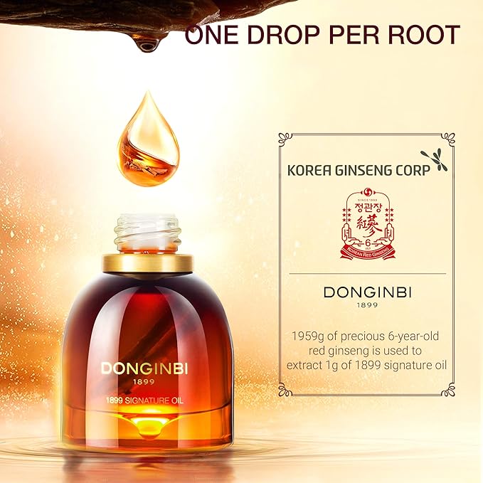 Donginbi 1899 Signature Oil - Skin Barrier Repair & Firming Face Oil for Women, Jojoba Seed Oil & Sweet Almond Oil for Sensitive Skin, Korean Red Ginseng Skin Care, 0.52 floz / 15ml-FemmiqueWomen