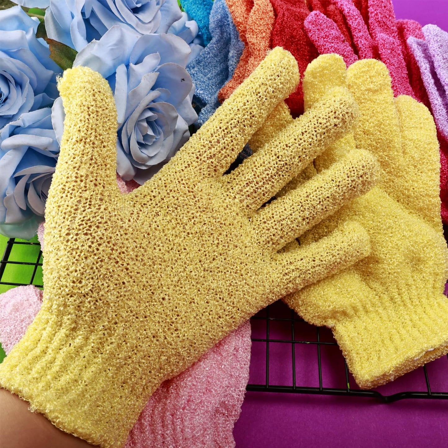 16 Pcs Exfoliating Bath Gloves Shower Gloves, 8 Colors Double Sided Exfoliating Gloves for Beauty Spa Massage Skin Shower Body Scrubber Bath Accessories, Made of Nylon-FemmiqueWomen