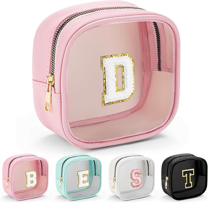 YOOLIFE Mini Makeup Bag | Clear Makeup Bag Toiletry Case | Travel Transparent Cosmetic Bag | Portable Make Up Organizer | Small Cosmetic Bag for Purse | Teacher Daughter Gifts | Pink D-FemmiqueWomen